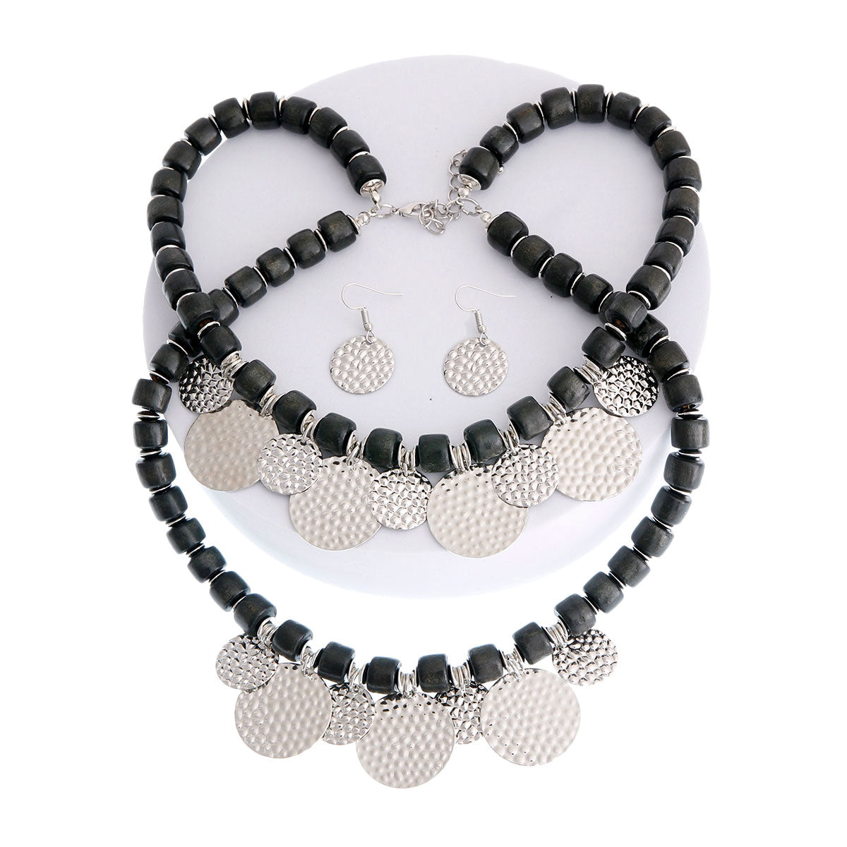 Wooden Black Bead Disc Necklace