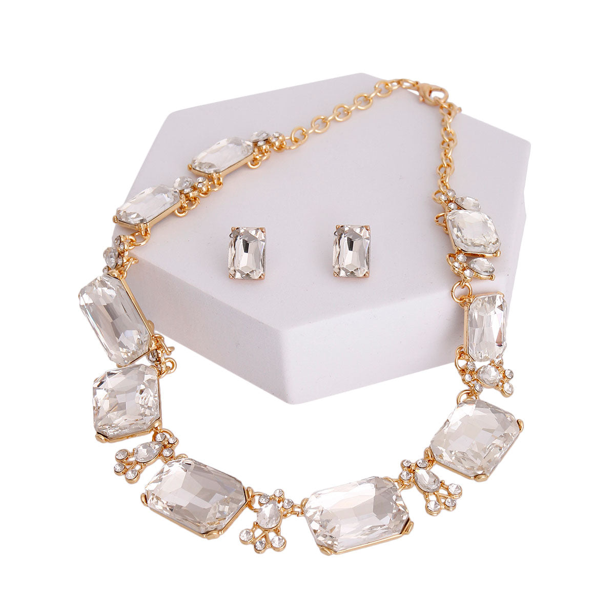 Gold Radiant Cut Crystal Necklace