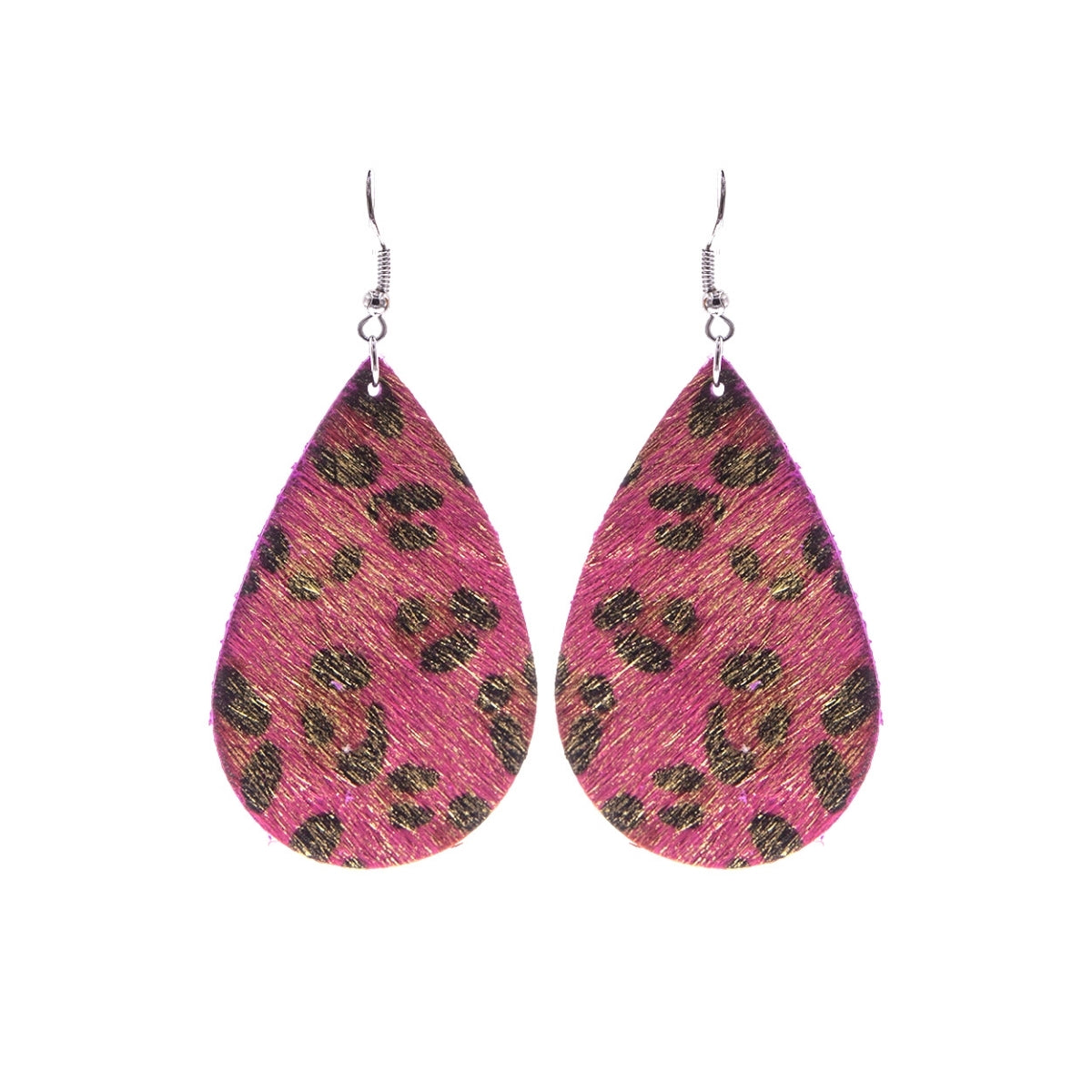 Faux Fur Fuchsia Leopard Teardrop Earrings