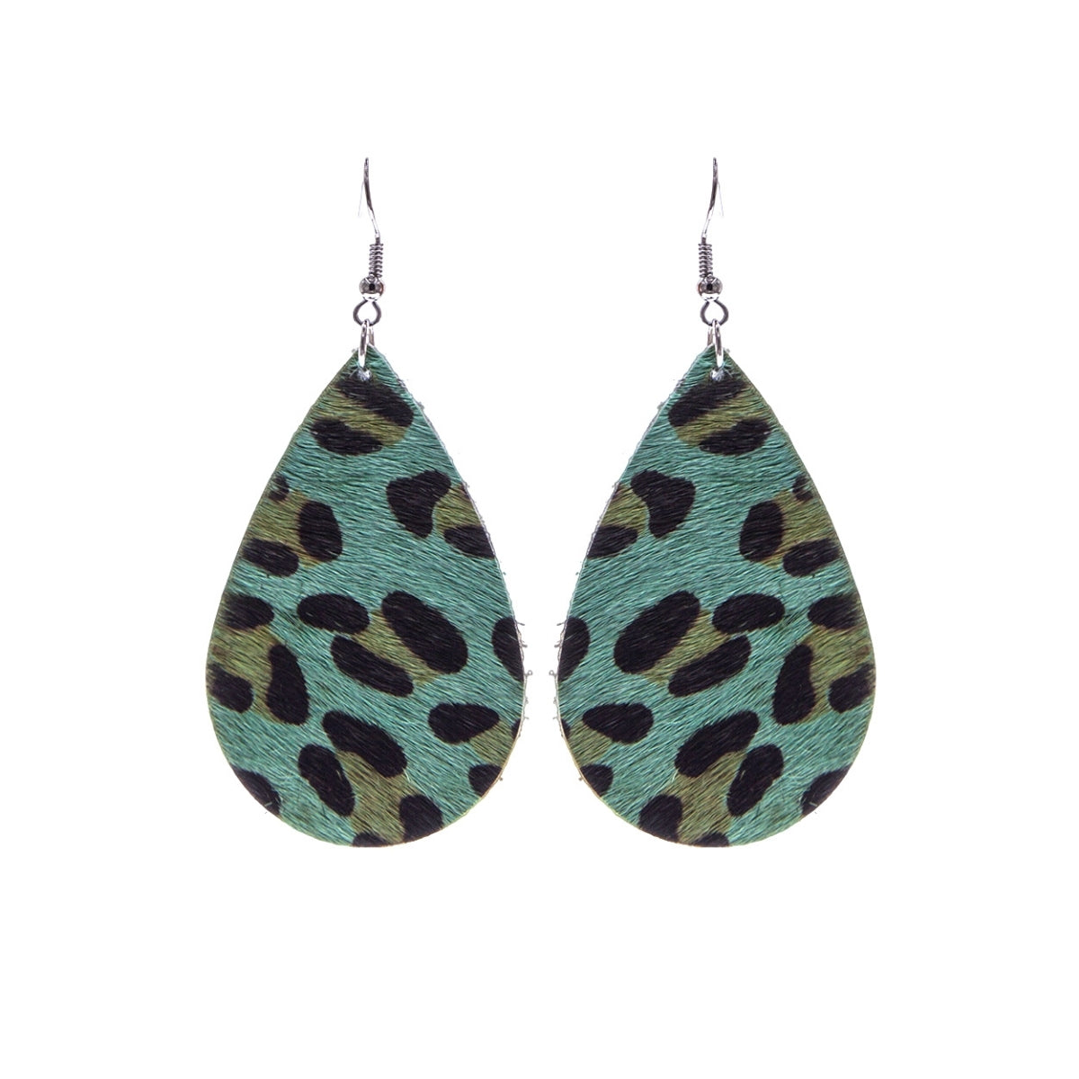 Faux Fur Green Leopard Teardrop Earrings