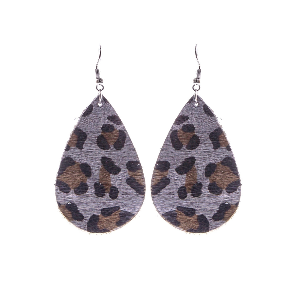 Faux Fur Gray Leopard Teardrop Earrings