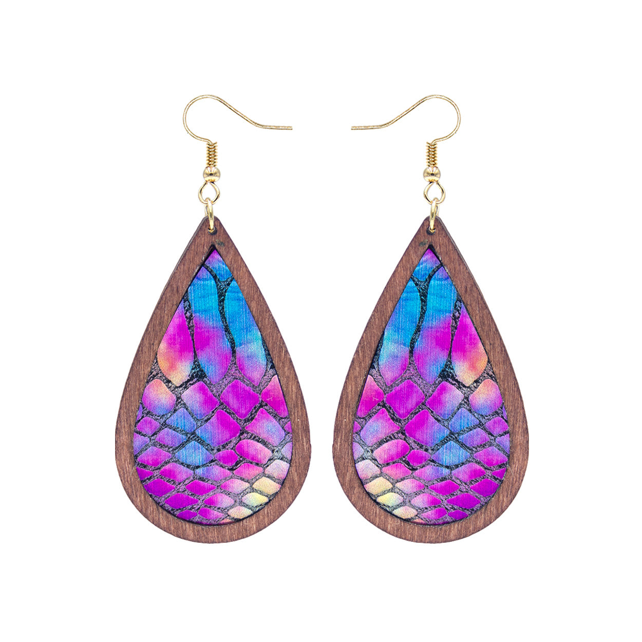 Purple Snake Wood Teardrop Earrings