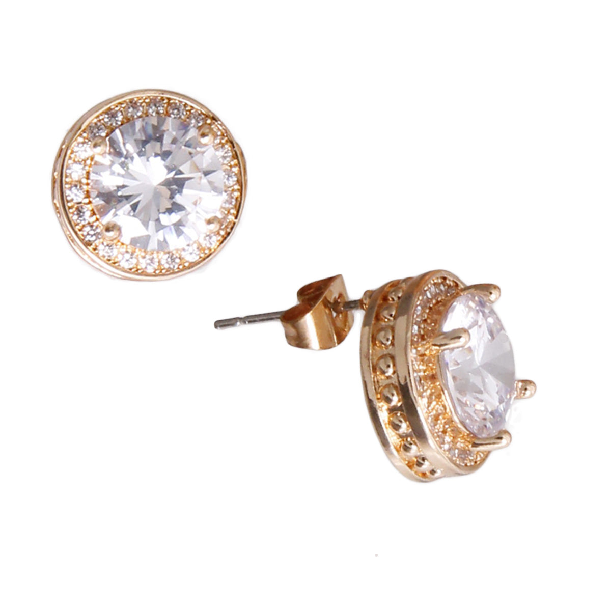 Gold CZ Round Button Studs