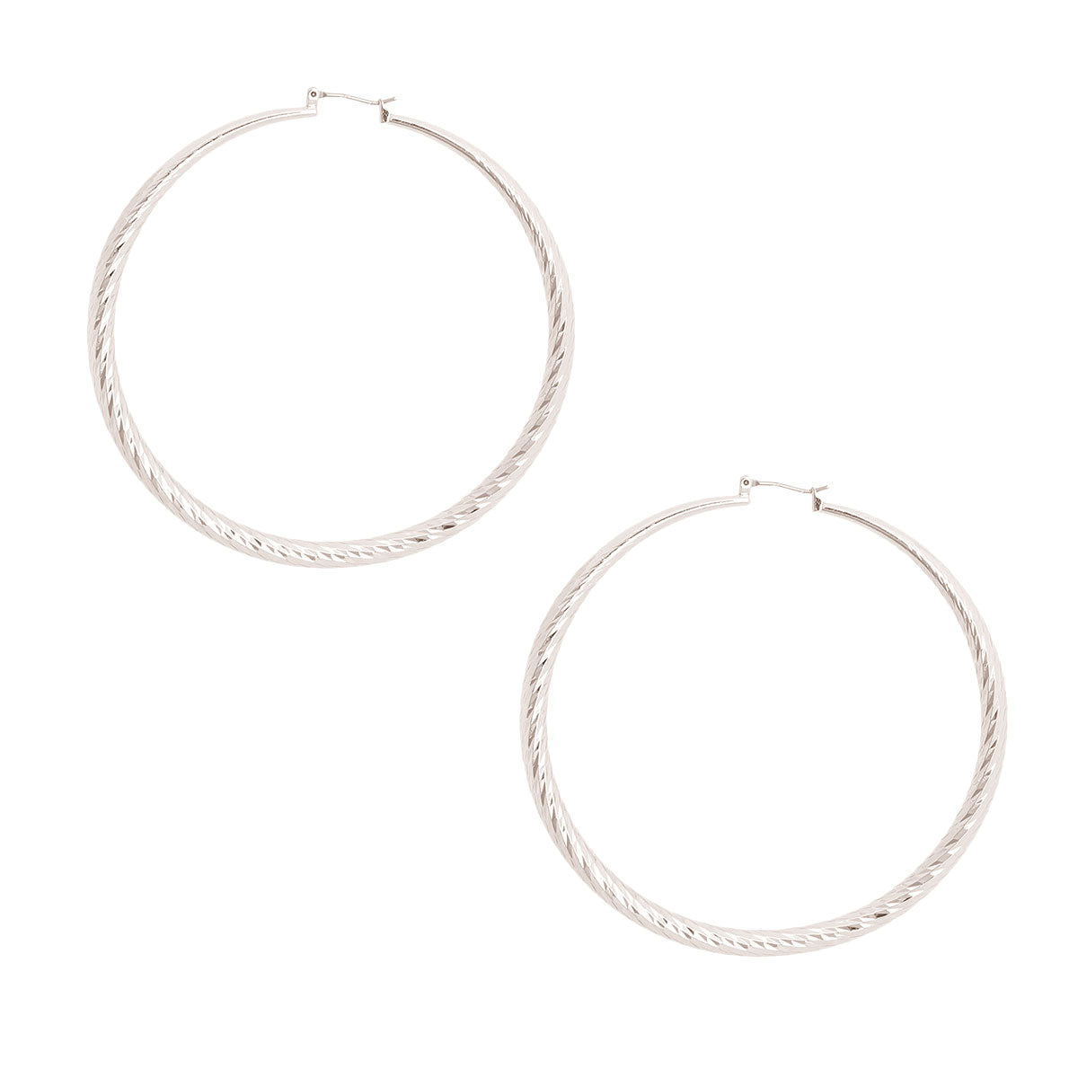 Silver Brass Diamond Cut Hoops