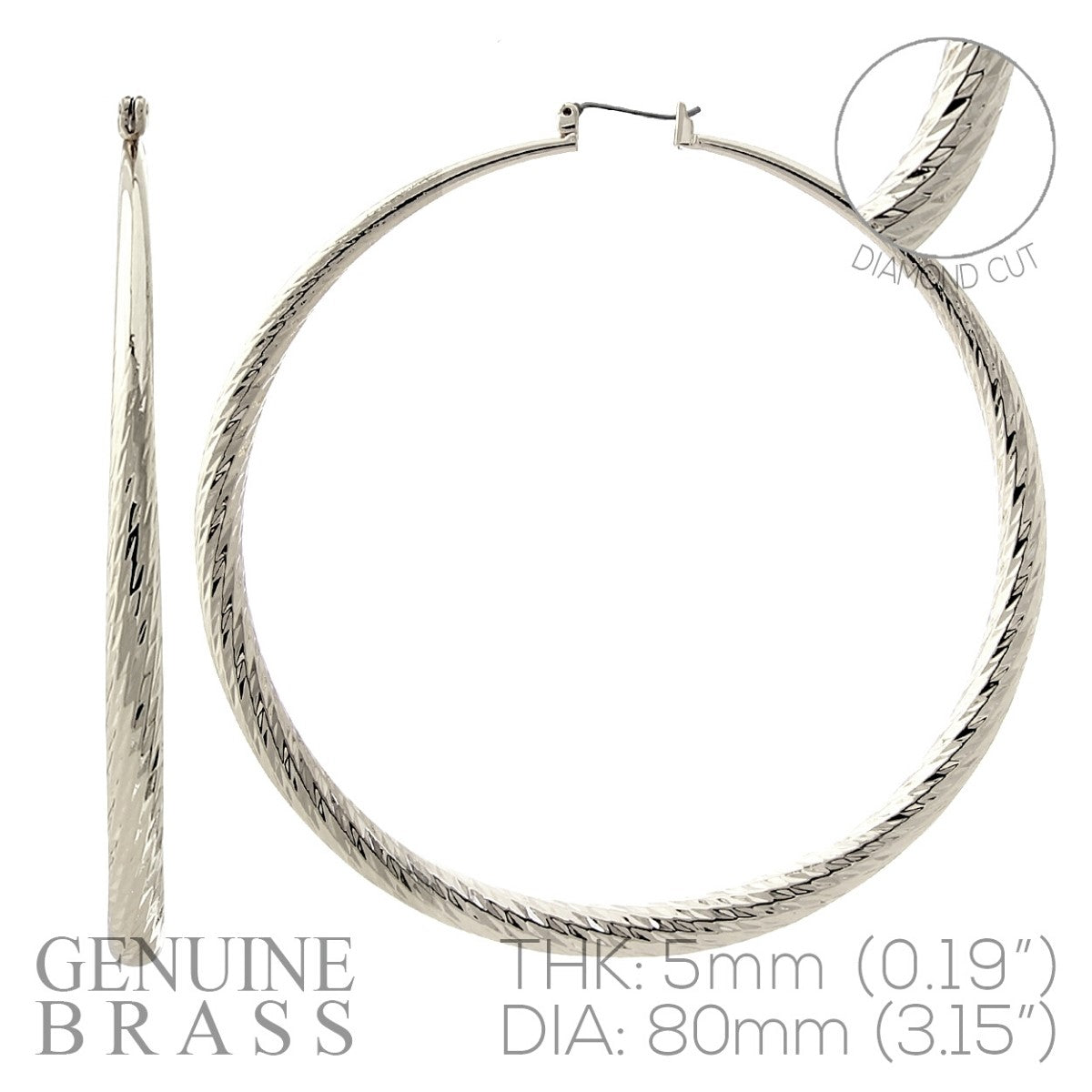 Silver Brass Diamond Cut Hoops