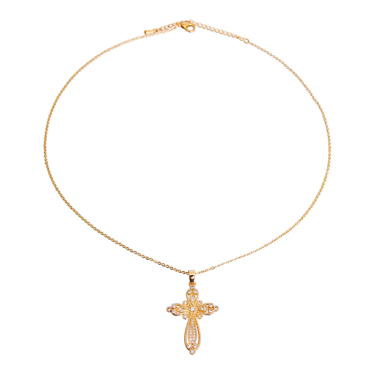 Gold Plated CZ Cross Necklace