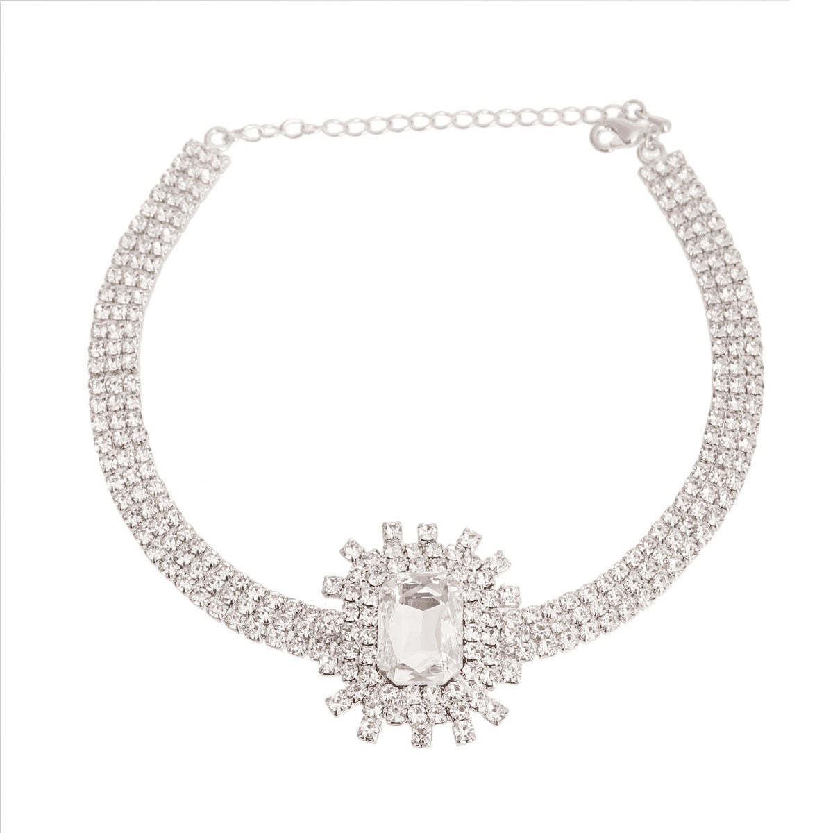 Silver Rectangle Burst Stone Choker