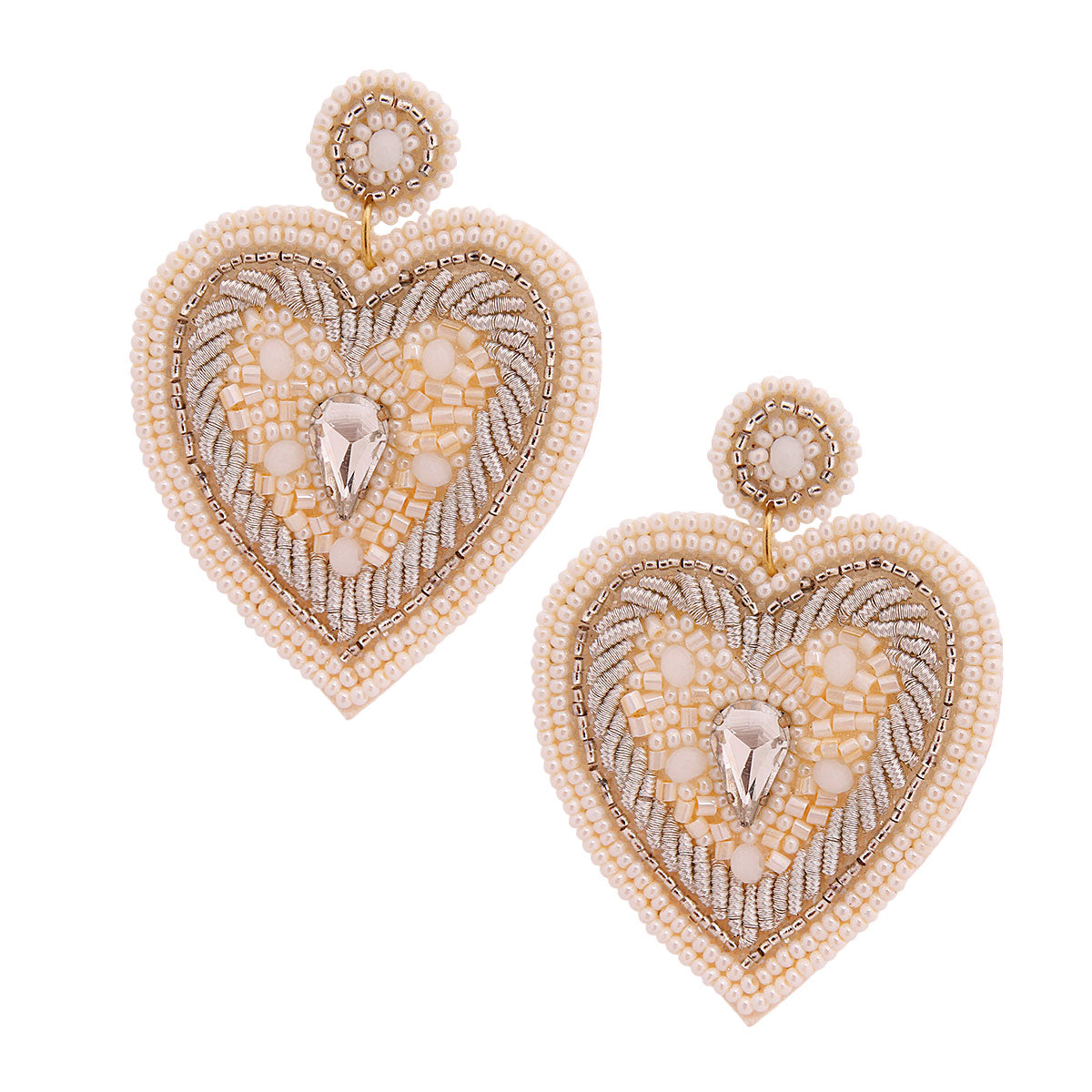 Ivory Beaded Heart Earrings
