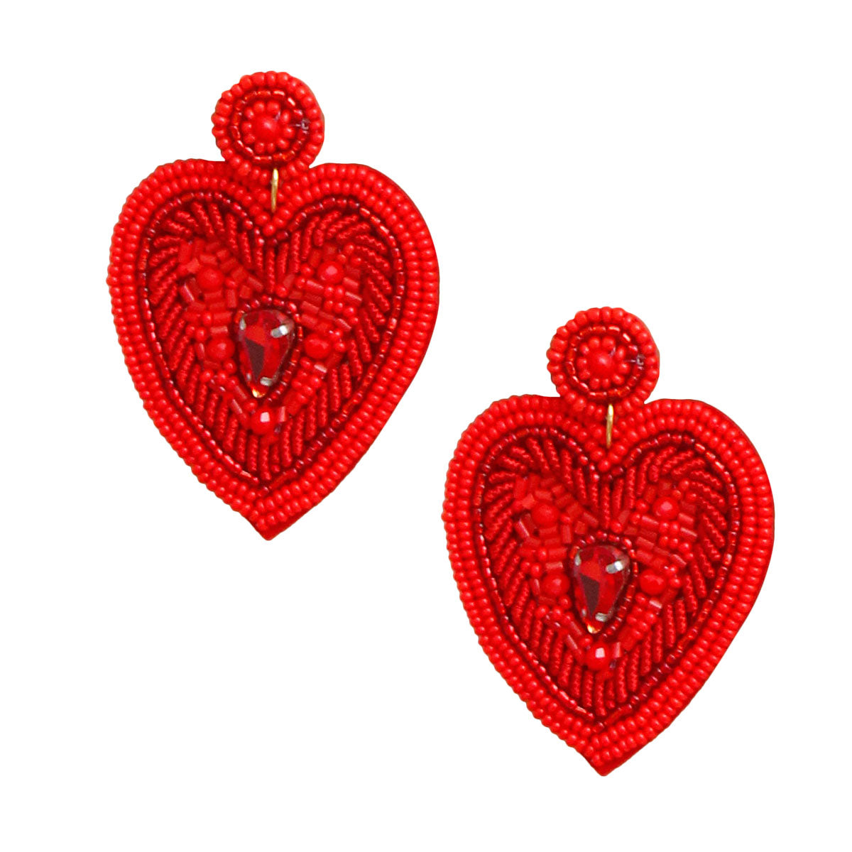 Red Beaded Heart Earrings