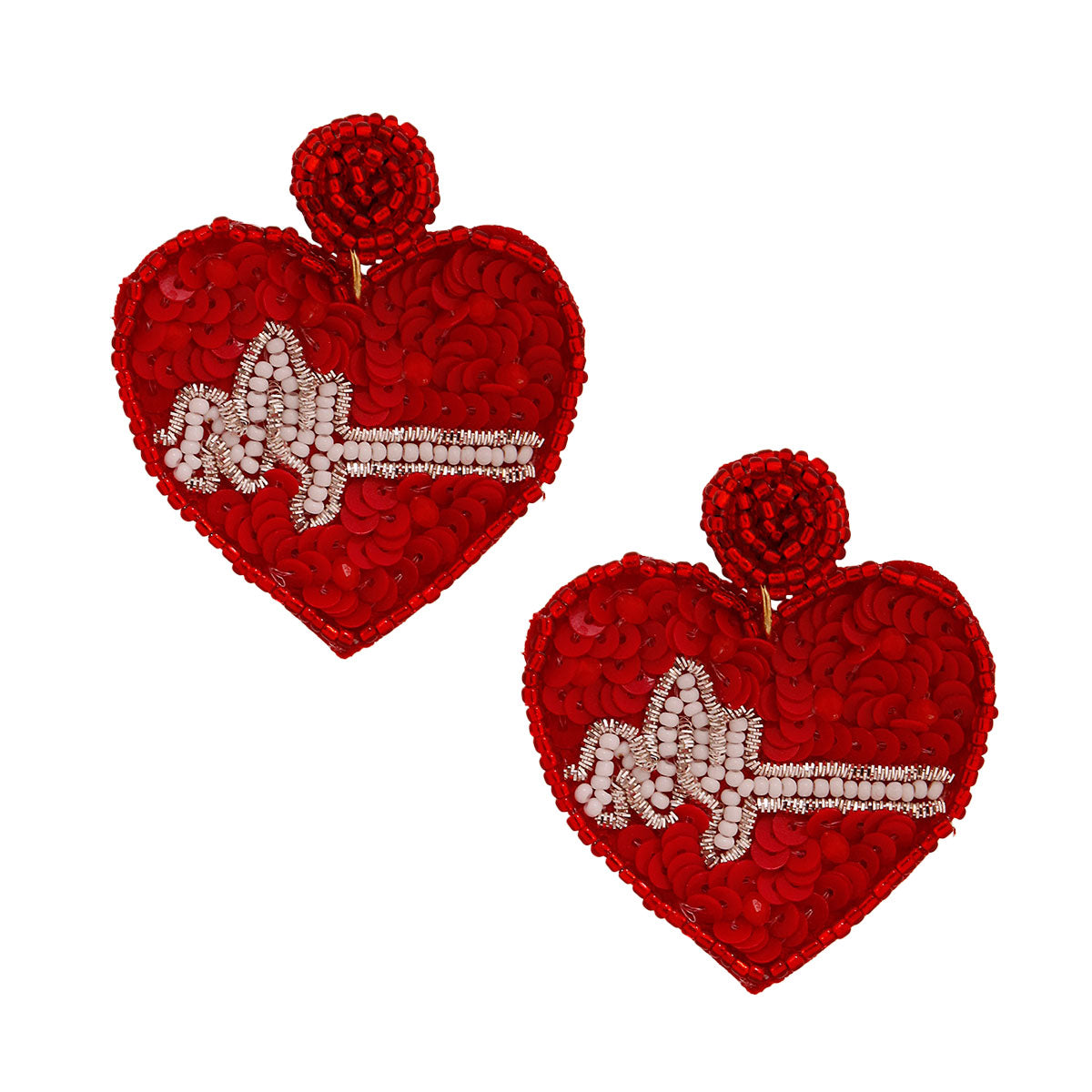 Red Sequin Beating Heart Earrings
