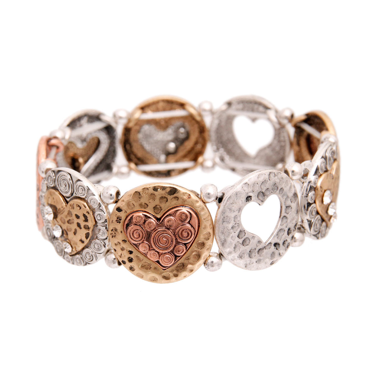 Mixed Metal Engraved Hearts Bracelet
