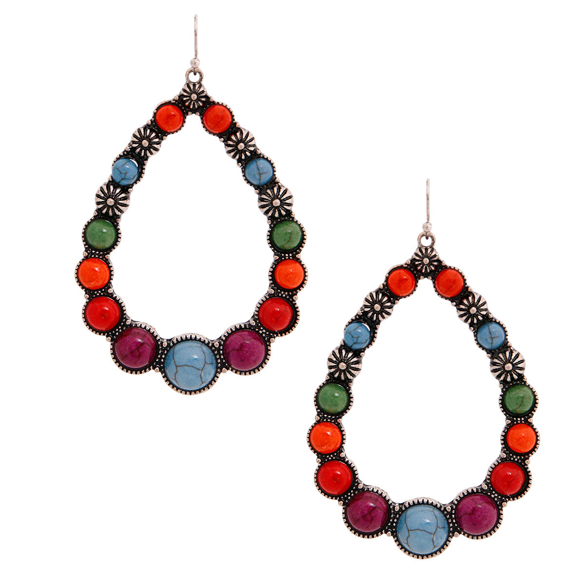 Multi Color Silver Teardrop Earrings