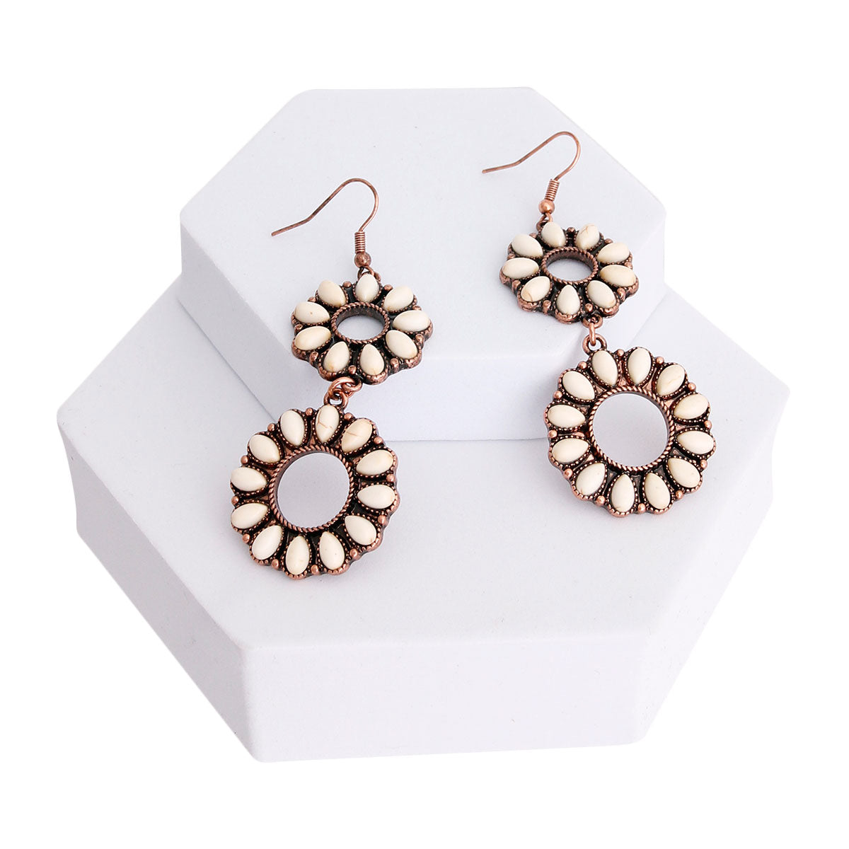 Cream Cracked Bead Circle Earrings