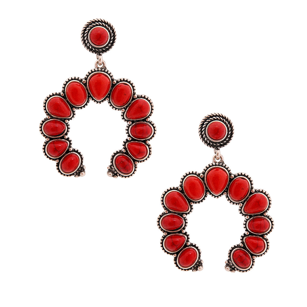 Dark Coral Squash Blossom Earrings