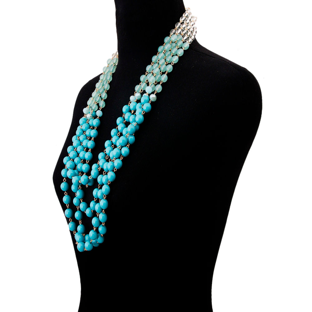 Ombre Turquoise Bead Multi Strand Layered Necklace Set