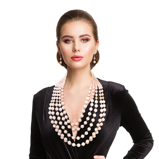 Ombre White Bead Multi Strand Layered Necklace Set